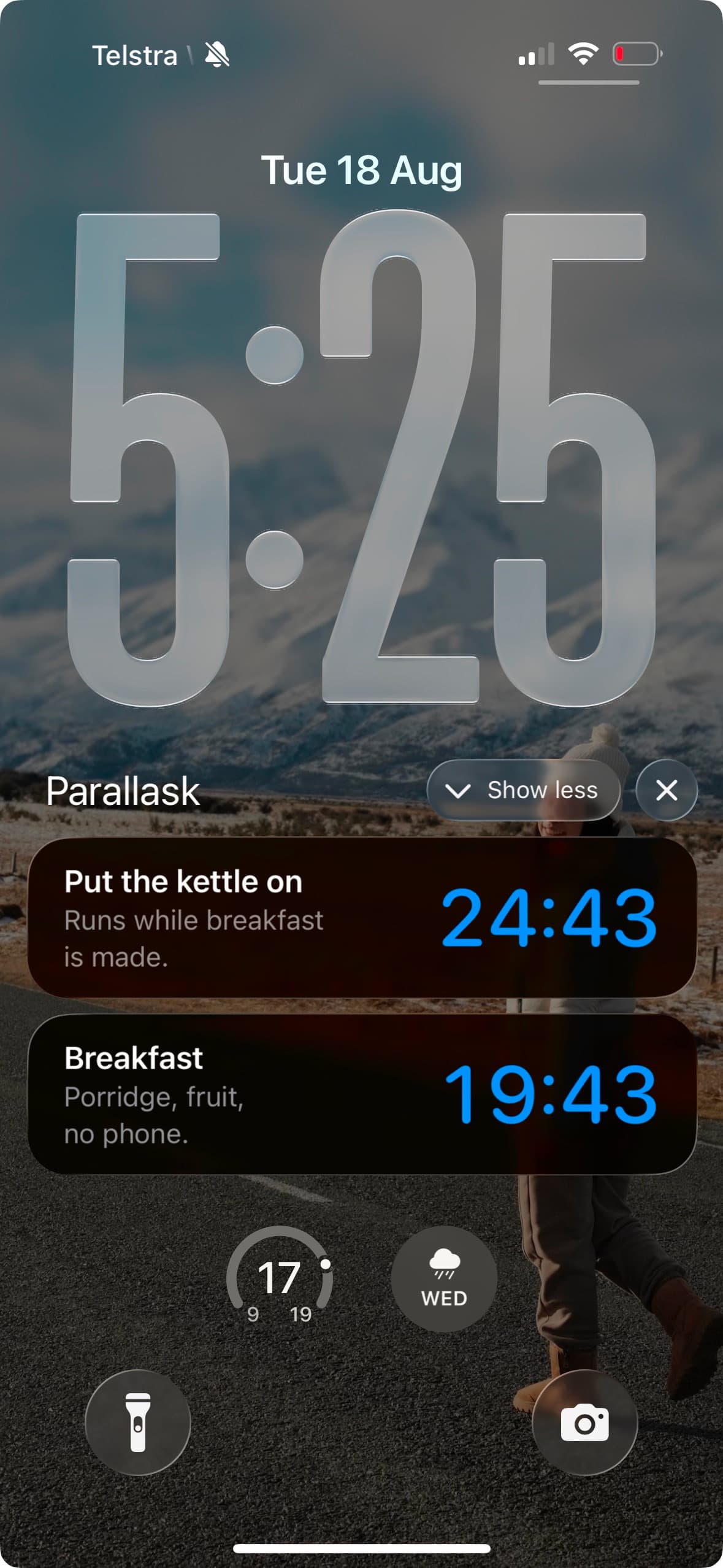 Two tasks counting down together on the iPhone Lock Screen